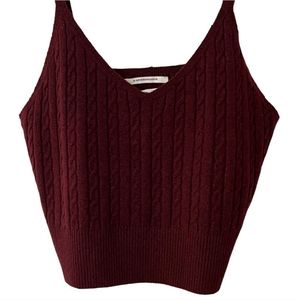 Anthropologie Cropped V Neck Sweater Tank Top in Wine/Bordeaux XL